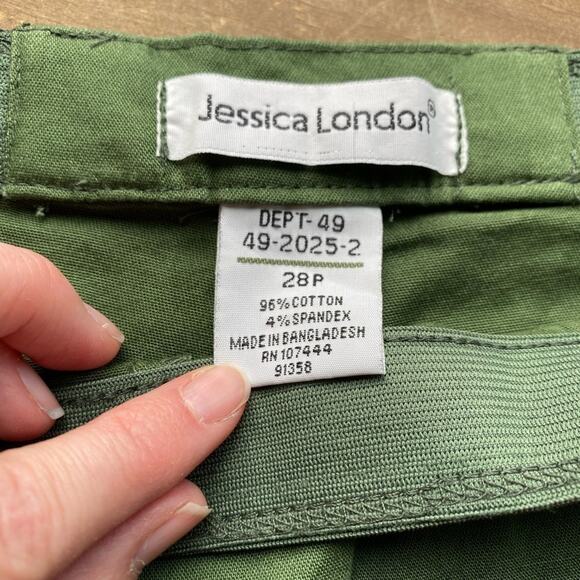 Jessica London BOHO Cottagecore Green Pull On Travel Stretch Pants Size 28P - Picture 6 of 7